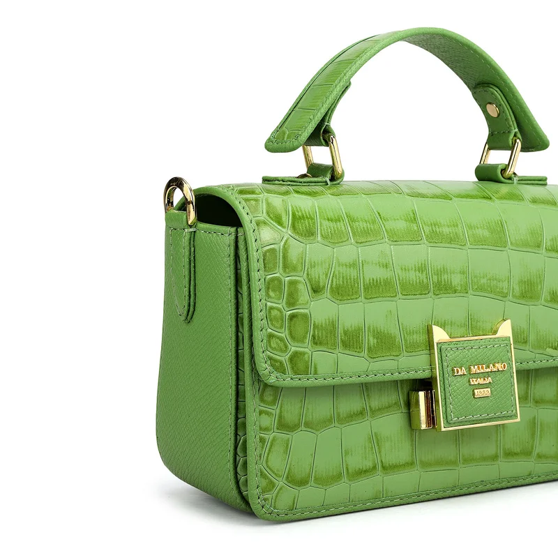 Da Milano Kiwi Small Croco Leather Satchel - Kiwi for Women | Best Price UAE